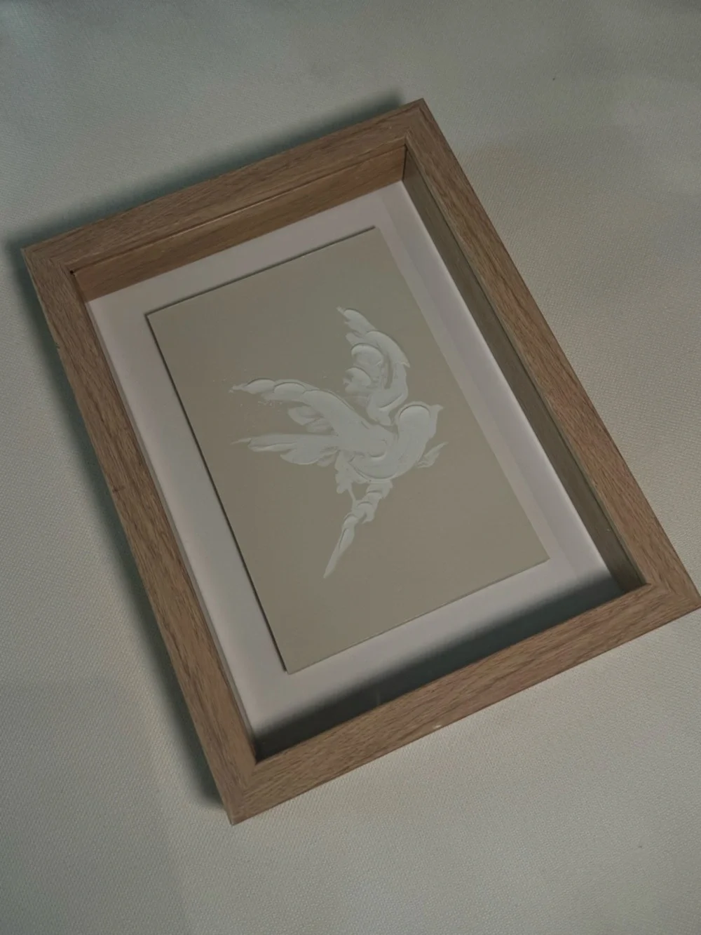 NWT - HOBBY LOBBY Beige Deep Framed Print with White Bird Detail - Picture 1 of 4